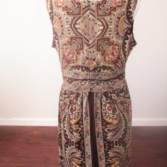 Perceptions Sze 8 Brn, Gold,Yellow, Rust Paisley Deep V Neck Dress Wide … - Picture 2 of 6
